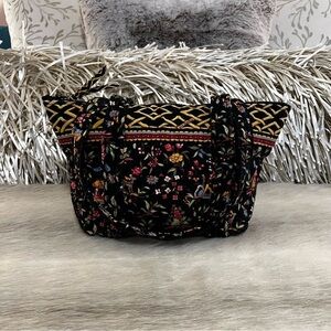 Vintage VERA BRADLEY Ping Petite Paddy Bag Zip Top Black Gold Toile Red Asian